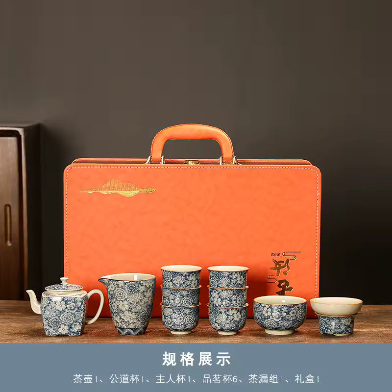 Household Chinese Blue and White Porcelain Tea Set Office Brewing Tea Premium Gift Set