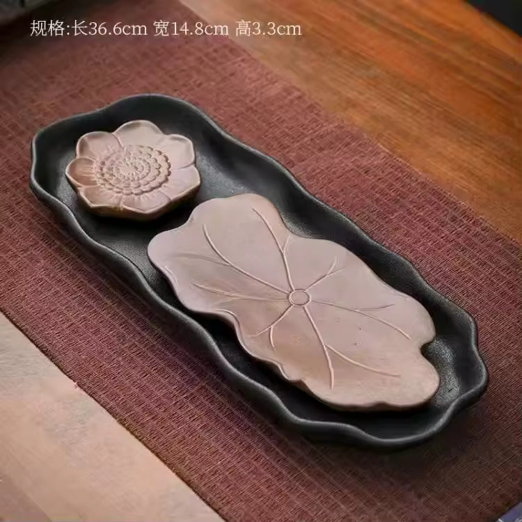 Japanese Gilded Coarse Pottery Tea Tray Zen Tea Making Platform Household Retro Style Tea Set Tray Teaware Kitchen Dining Bar