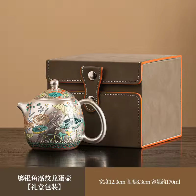 Chinese Enamel Gilt-Silver Teapot Covered Bowl Tea Cup Household Silver Plating Making Tea Kung Fu Tea Set