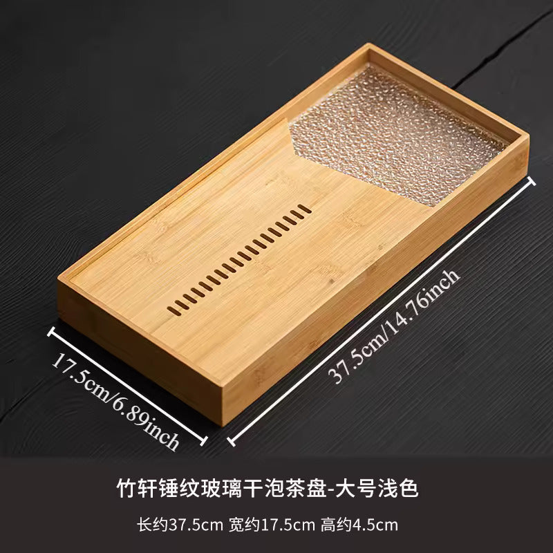 Household Glass Bamboo Water Storage Tea Tray Small Dry Tea Table in The Living Room New Kung Fu Tea Set Water Storage Tray