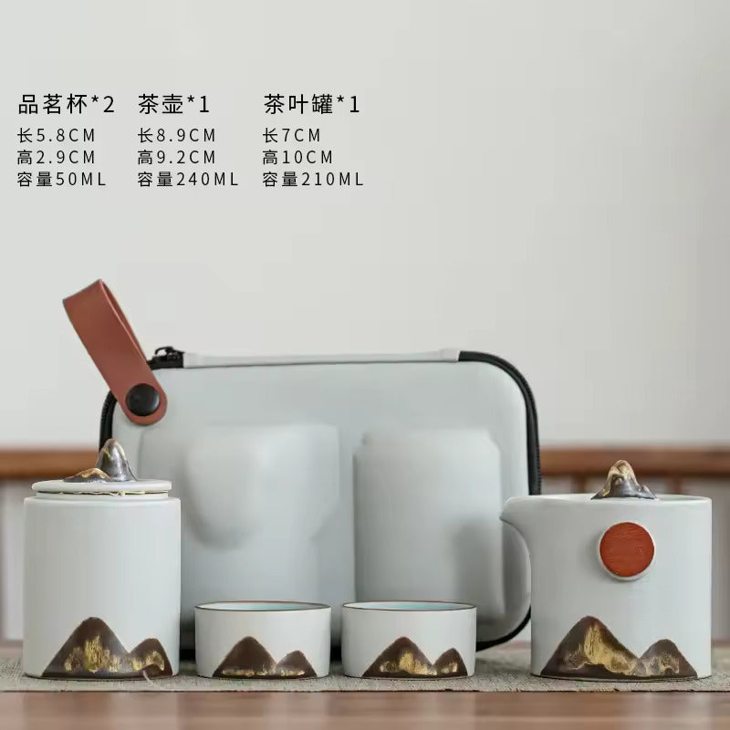 Japanese Style Glazed Painted Remote Mountain Portable Travel Tea Set Vintage Coarse Ceramic Quick Customer Cup Tea Set