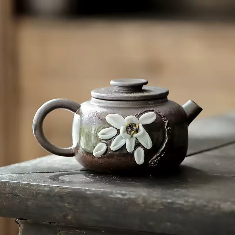 Wood-fired Hand-made Teapot Japanese Retro Coarse Clay Tea Infuser Kung Fu Tea Accessories Teapot Hand-hammered Beam Pot