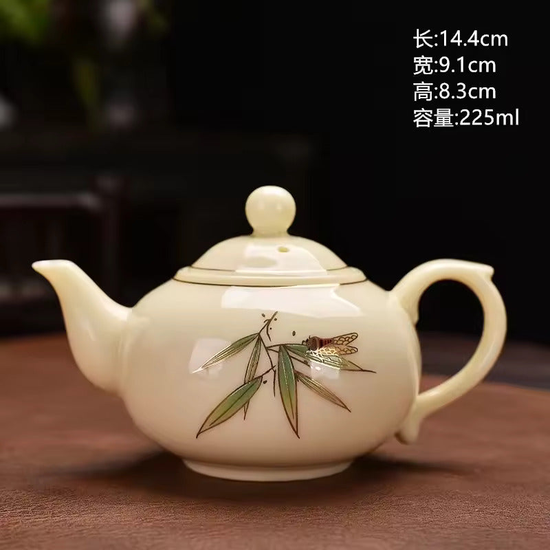 Sheep Fat Jade Teapot White Porcelain Single Pot Kung Fu Tea Set Household Simple Pure Handmade Xishi Pot Ceramic Tea Maker