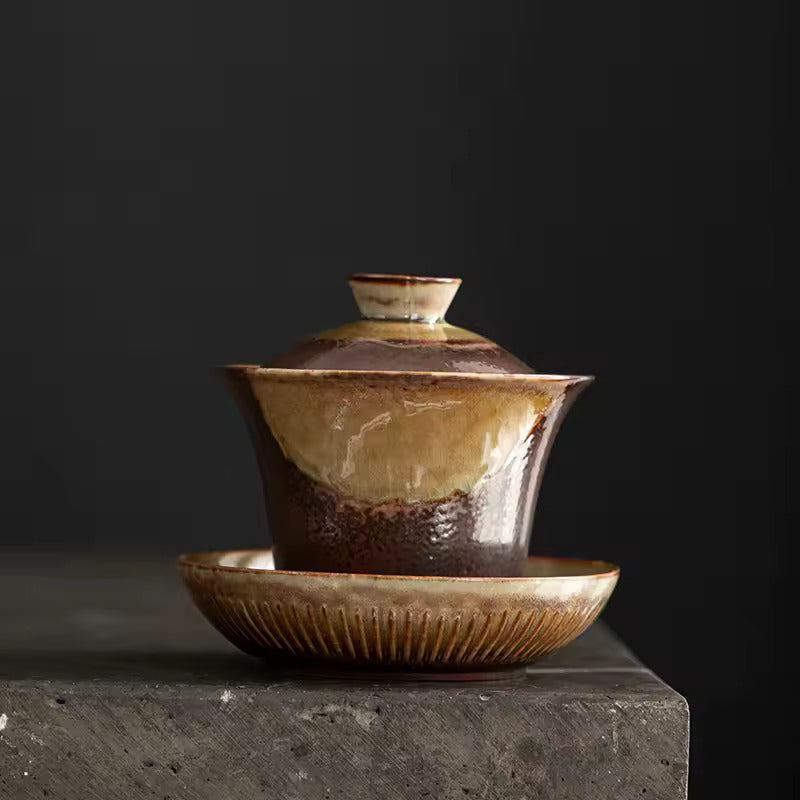 Ceramic Retro Flow Glaze Teapot Cover Bowl Kiln Change Craft Tea Ceremony Accessories Household Creative Handmade Tea Maker