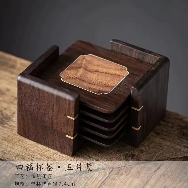 Simple whole solid wood tea tray ebony small tea table household dry foam tray simple tray Japanese practical pot bearing