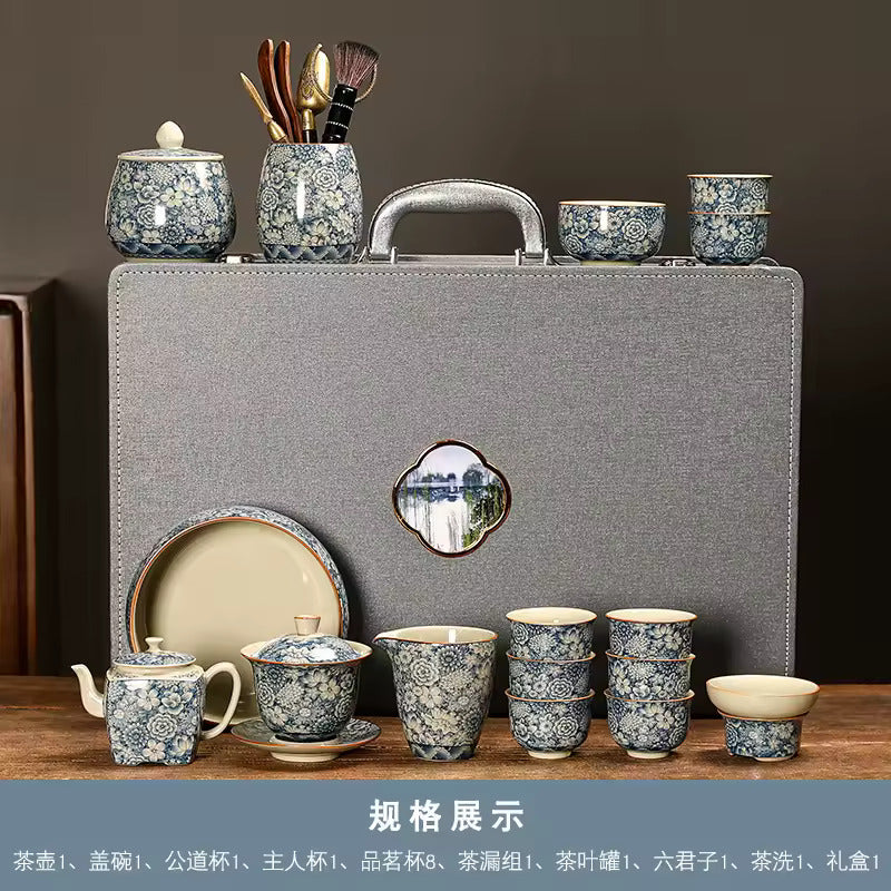 Household Chinese Blue and White Porcelain Tea Set Office Brewing Tea Premium Gift Set