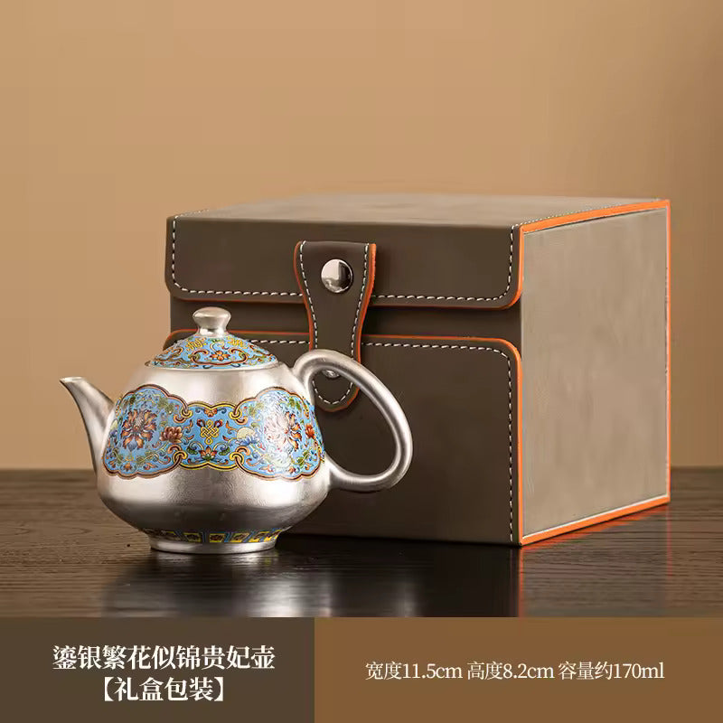 Chinese Enamel Gilt-Silver Teapot Covered Bowl Tea Cup Household Silver Plating Making Tea Kung Fu Tea Set