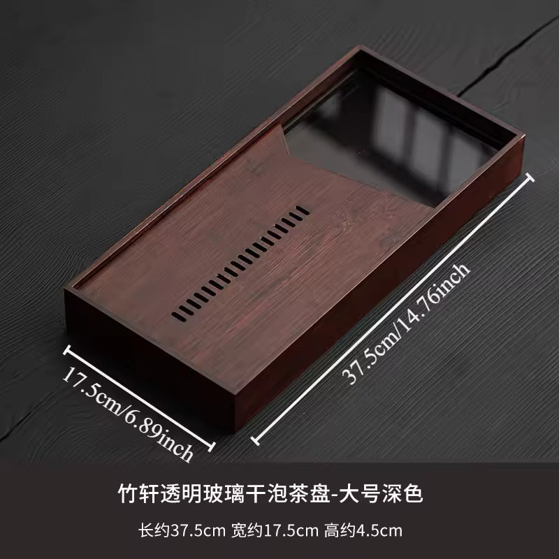 Household Glass Bamboo Water Storage Tea Tray Small Dry Tea Table in The Living Room New Kung Fu Tea Set Water Storage Tray