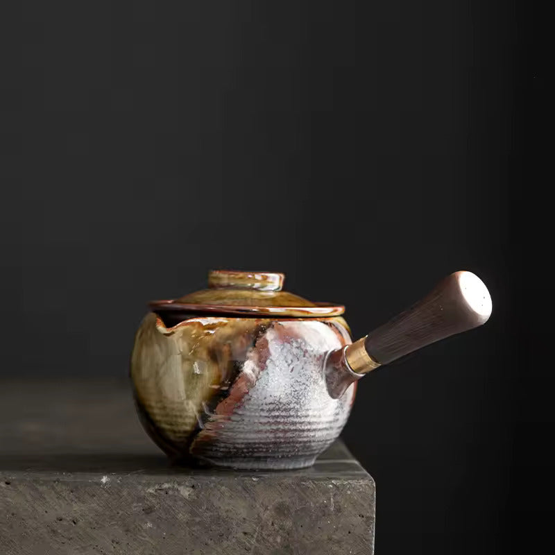 Ceramic Retro Flow Glaze Teapot Cover Bowl Kiln Change Craft Tea Ceremony Accessories Household Creative Handmade Tea Maker