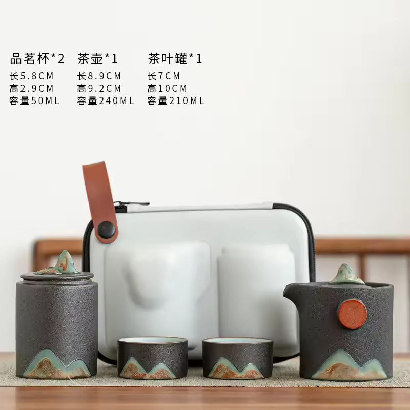 Japanese Style Glazed Painted Remote Mountain Portable Travel Tea Set Vintage Coarse Ceramic Quick Customer Cup Tea Set
