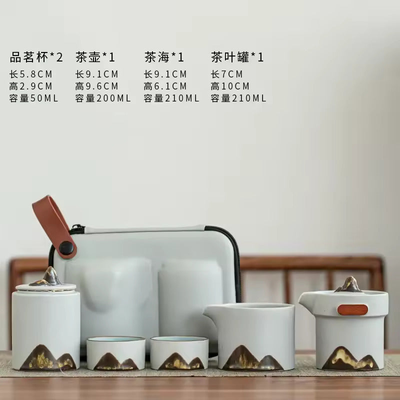Japanese Style Glazed Painted Remote Mountain Portable Travel Tea Set Vintage Coarse Ceramic Quick Customer Cup Tea Set