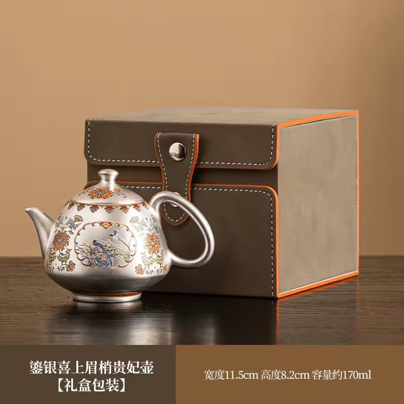 Chinese Enamel Gilt-Silver Teapot Covered Bowl Tea Cup Household Silver Plating Making Tea Kung Fu Tea Set