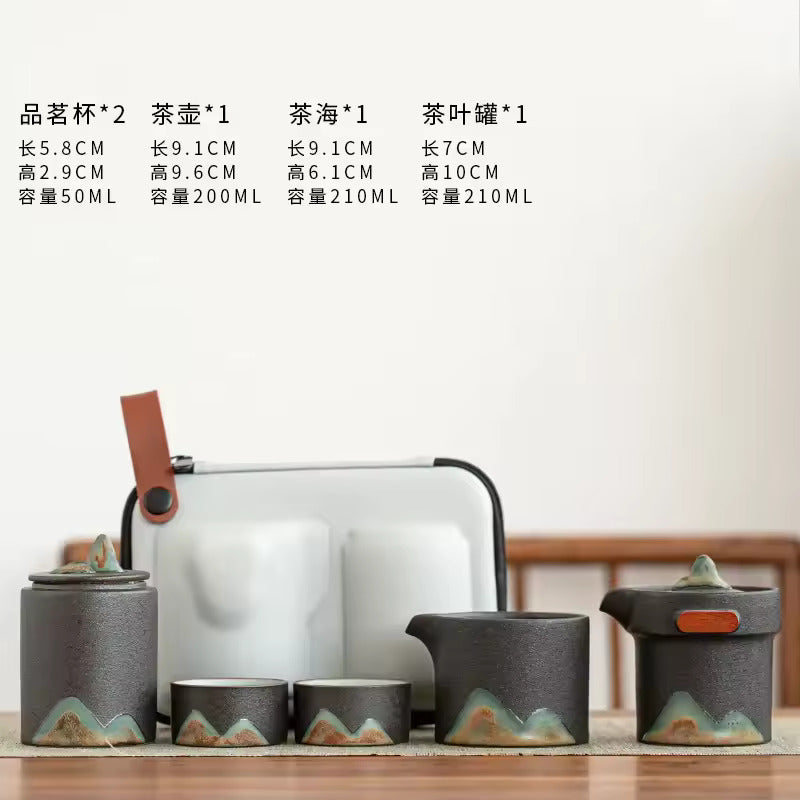 Japanese Style Glazed Painted Remote Mountain Portable Travel Tea Set Vintage Coarse Ceramic Quick Customer Cup Tea Set