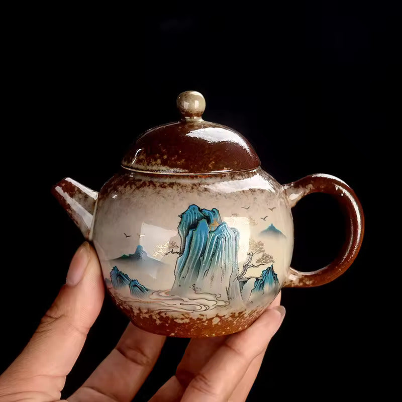 Household Kiln Transformation Retro Teapot Chinese Kung Fu Tea Set Chai Shao Lan Shan Shui Handmade Filter Tea Pot Infuser