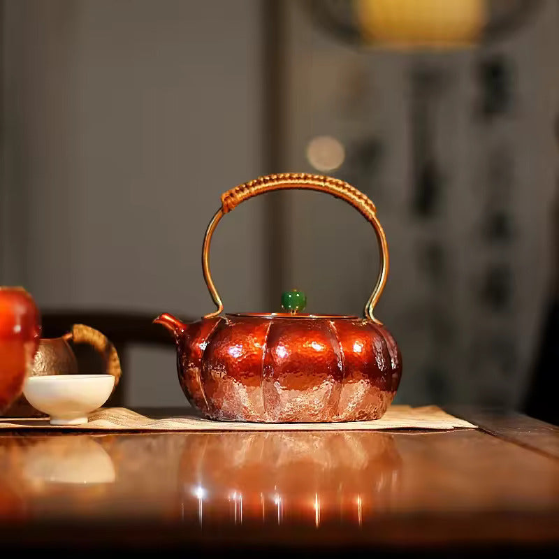 Handmade Pumpkin Copper Pot Pure Purple Copper Kettle Circle Stove Tea MakerElectric Pottery Stove Teapot