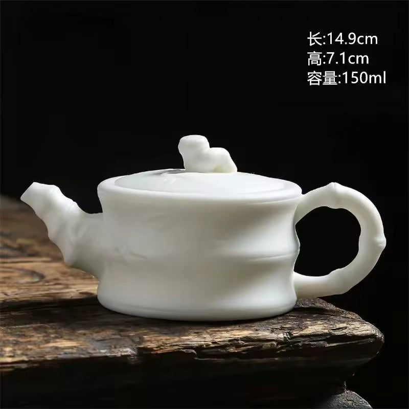 Sheep Fat Jade Teapot White Porcelain Single Pot Kung Fu Tea Set Household Simple Pure Handmade Xishi Pot Ceramic Tea Maker