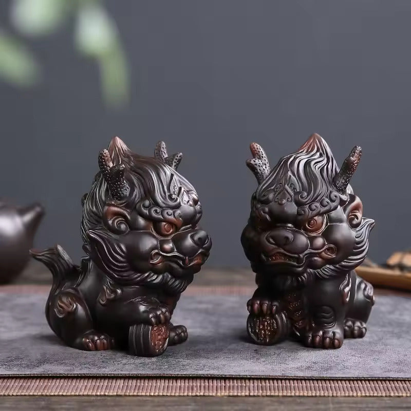 Purple Pottery Tea Pet Recruiting Wealth Kylin Fine Purple Sand Ornaments for Tea Table Decoration Kung Fu Tea Set Accessories