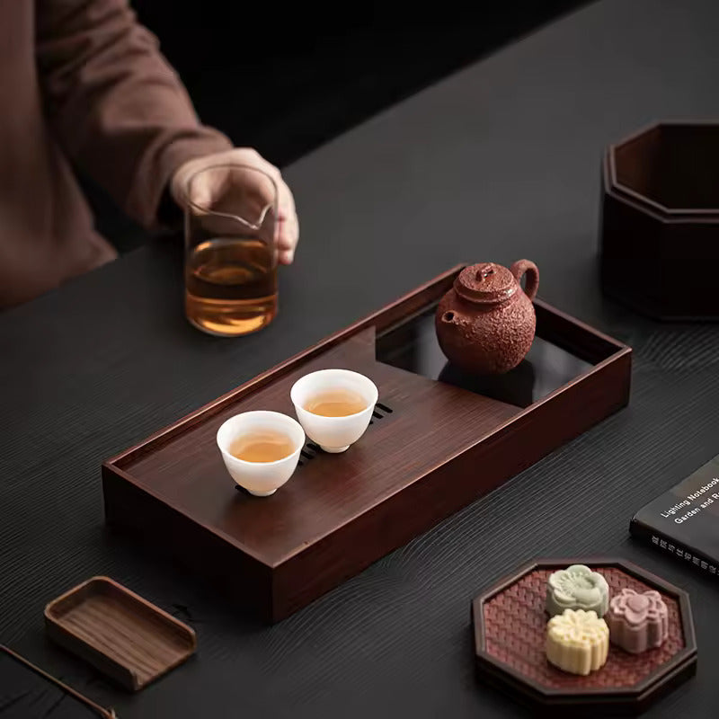 Household Glass Bamboo Water Storage Tea Tray Small Dry Tea Table in The Living Room New Kung Fu Tea Set Water Storage Tray