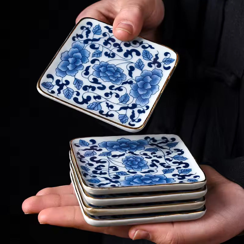 Creative Ceramic Tea Cup Mat Gold Anti Slip Tea Table Insulated Cup Holder Kung Fu Tea Ceremony Accessories