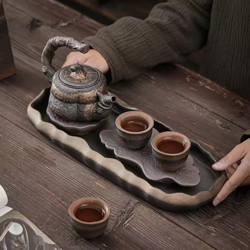 Ceramic Lotus Pond Tea Tray Coarse Pottery Pot Water Storage Small Dry Bubble Table Kung Fu Tea Set Accessories