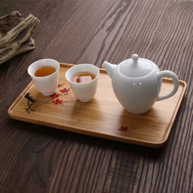 Hand painted dry brewed bamboo tea tray simple small tea tray tea table tea set accessories office and household tea tray