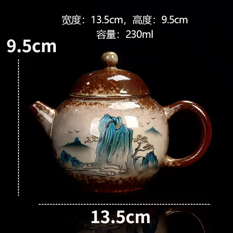 Household Kiln Transformation Retro Teapot Chinese Kung Fu Tea Set Chai Shao Lan Shan Shui Handmade Filter Tea Pot Infuser