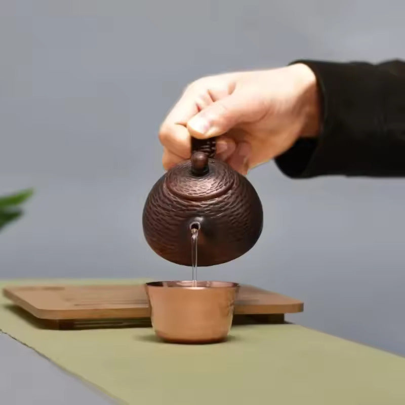 All Manual Thickened Pure Red Copper Bubble Teapot Hammer Point Antique Small Copper Teapot Kung Fu Tea Set Accessories