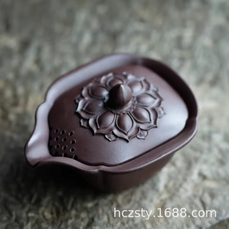 Yixing Original Ore Purple Sand Tea Divider Tea Cup Hand Grasping Pot Tea Set Accessories Bionic Lotus Justice Cup Cover Bowl