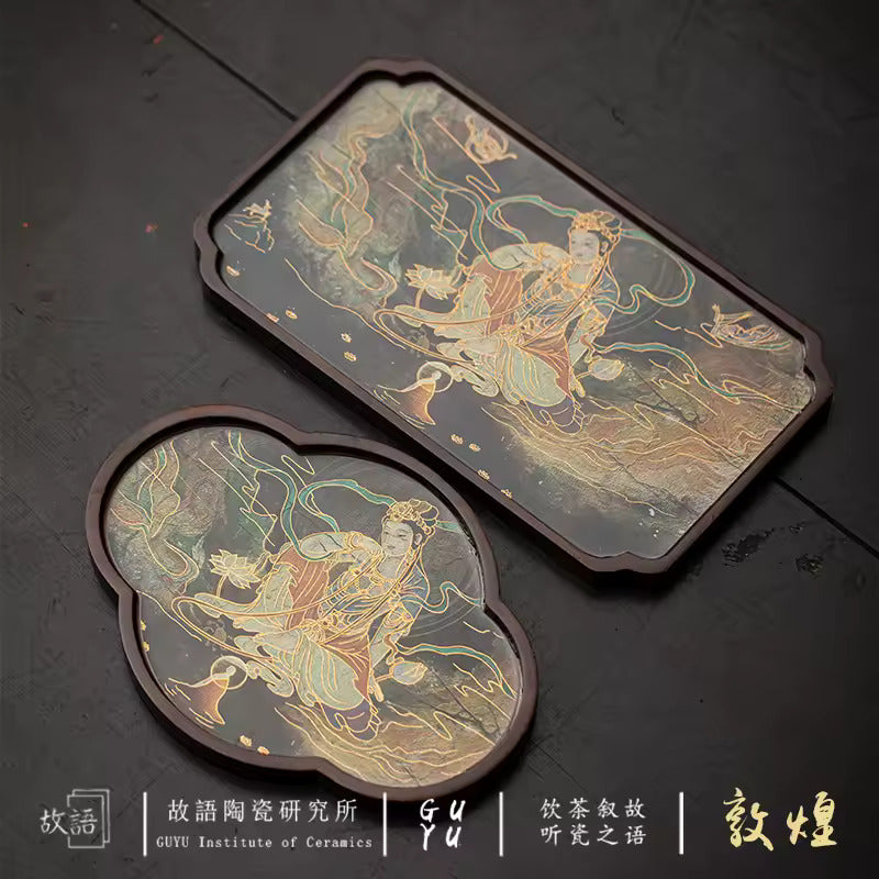 New Chinese Style Dunhuang Murals Tea Tray Tea Set Accessories Dried Bubble Plate Tea Ceremony Tray