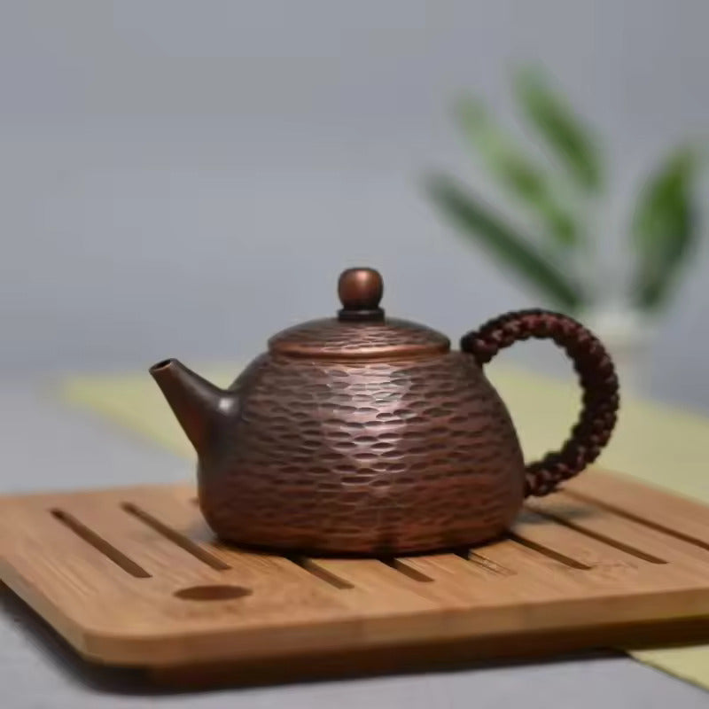 All Manual Thickened Pure Red Copper Bubble Teapot Hammer Point Antique Small Copper Teapot Kung Fu Tea Set Accessories