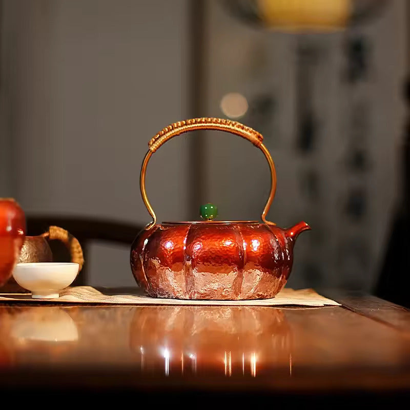 Handmade Pumpkin Copper Pot Pure Purple Copper Kettle Circle Stove Tea MakerElectric Pottery Stove Teapot