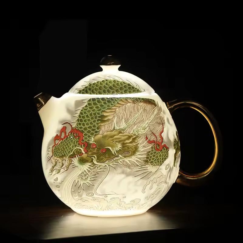 White Sheep's Fat Jade Porcelain Teapot White Porcelain Depicting Gold Brewing Teapot Kung Fu Tea Set Accessories Gift