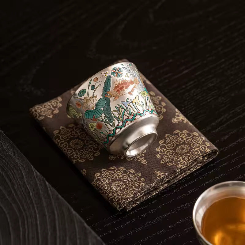 Chinese Enamel Gilt-Silver Teapot Covered Bowl Tea Cup Household Silver Plating Making Tea Kung Fu Tea Set
