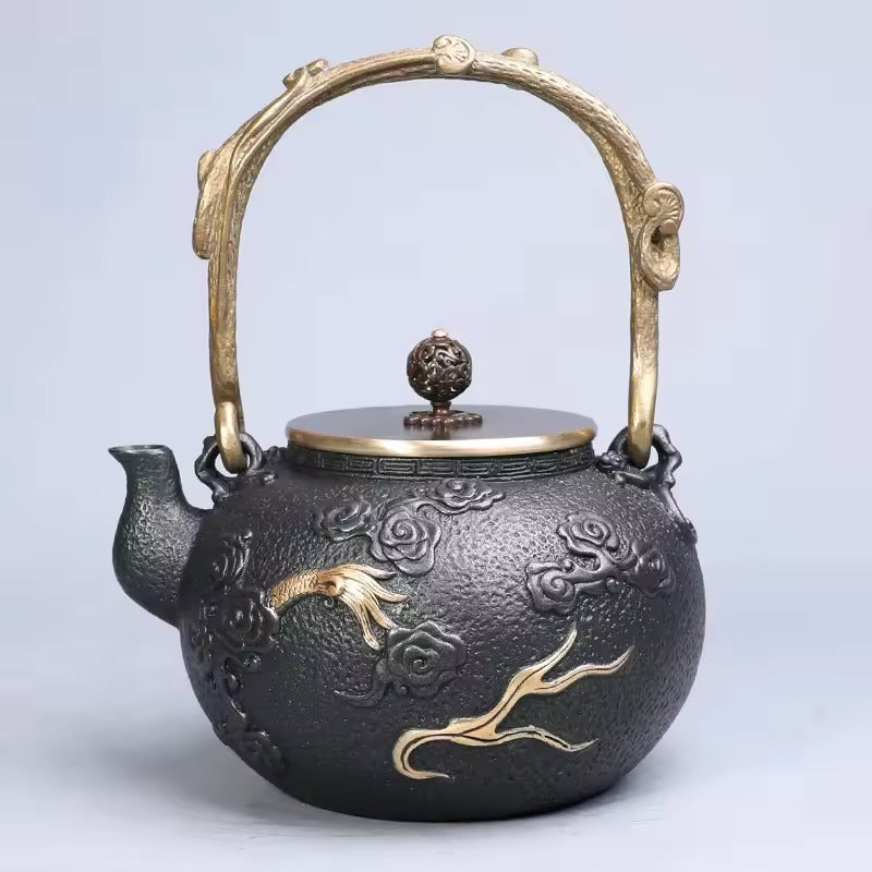 Handmade Relief of Southern Iron Pot Golden Teapot for Boiling Water and Brewing Tea