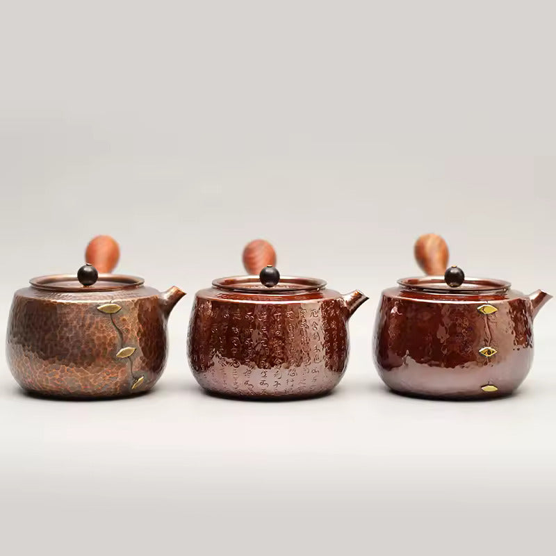 Handmade Purple Copper Side Handle Teapot Gongfu Tea Set Boiling Kettle Copper Teapot for Brewing Tea
