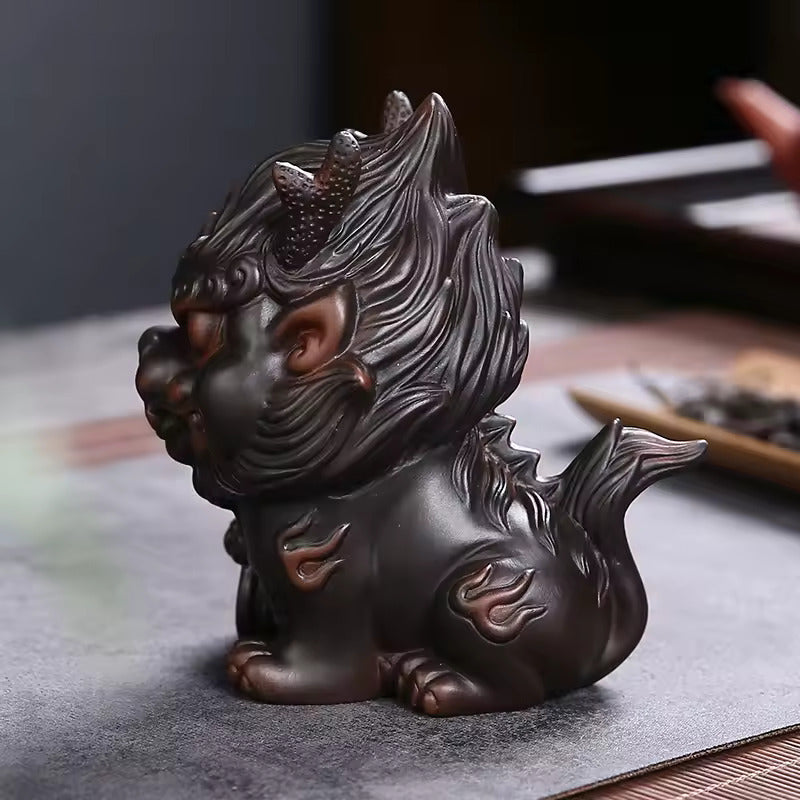 Purple Pottery Tea Pet Recruiting Wealth Kylin Fine Purple Sand Ornaments for Tea Table Decoration Kung Fu Tea Set Accessories
