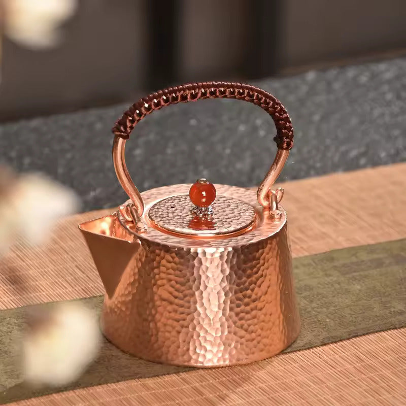 Handmade hammer patterned pure copper teapot Kung Fu tea set accessories handle pot