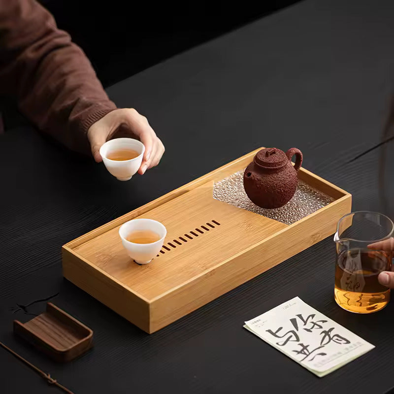 Household Glass Bamboo Water Storage Tea Tray Small Dry Tea Table in The Living Room New Kung Fu Tea Set Water Storage Tray