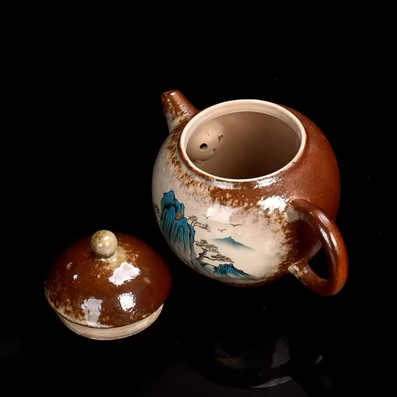 Household Kiln Transformation Retro Teapot Chinese Kung Fu Tea Set Chai Shao Lan Shan Shui Handmade Filter Tea Pot Infuser