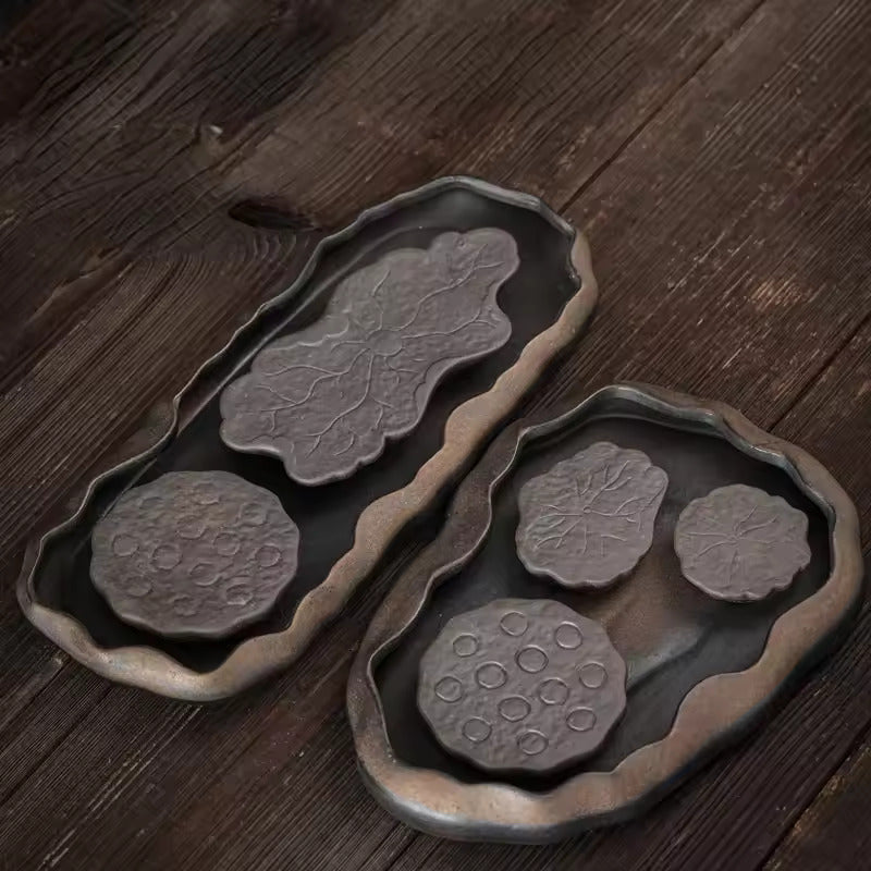 Ceramic Lotus Pond Tea Tray Coarse Pottery Pot Water Storage Small Dry Bubble Table Kung Fu Tea Set Accessories