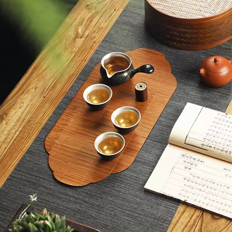 Bamboo Woven Lacquer Tea Mat Chinese Retro Table and Flag Tea Table Mat Double-sided Placemat Insulated Mat