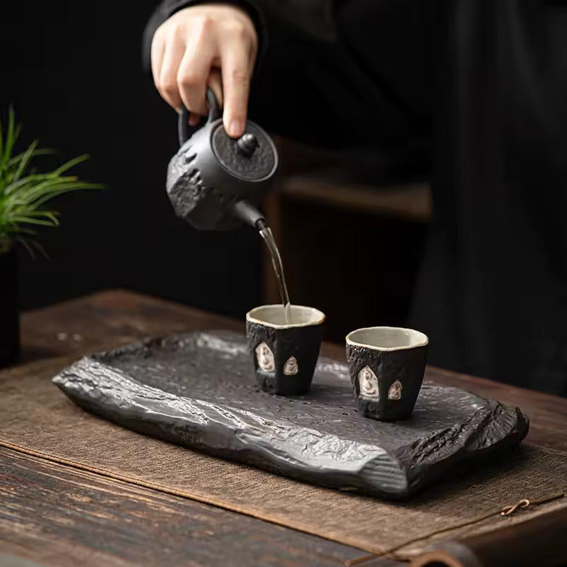 Japanese Dry Brewing Tea Tray Vintage Household Rough Pottery Drainage Storage Dual Purpose Pot Bearing Tea Set Tray Tea Table