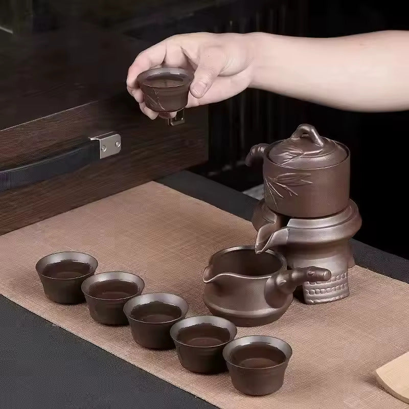 Ceramic Teaware Set with Automatic Brewing In High-Grade Wooden Gift Box - Perfect for Business Gifts and Kung Fu Tea Ceremony