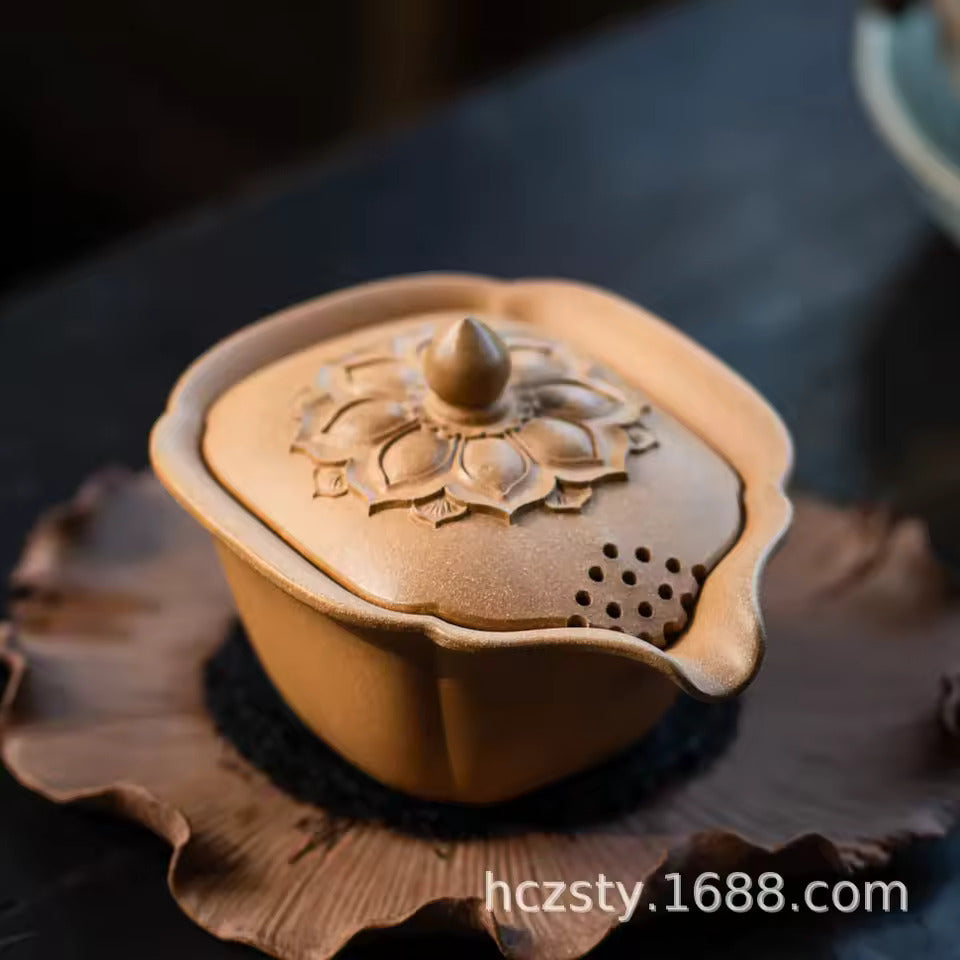 Yixing Original Ore Purple Sand Tea Divider Tea Cup Hand Grasping Pot Tea Set Accessories Bionic Lotus Justice Cup Cover Bowl