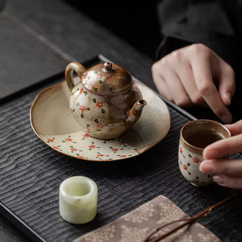Japanese Style Imitation Firewood Teapot Handmade Rough Pottery Teapot Underglaze Colored Hand-painted Kung Fu Tea Set
