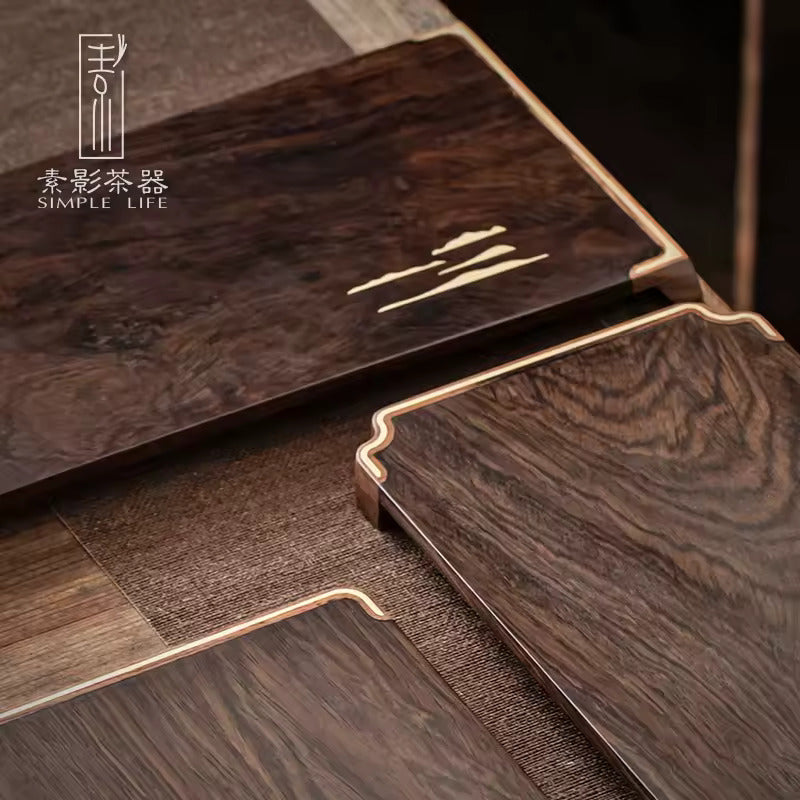 Simple whole solid wood tea tray ebony small tea table household dry foam tray simple tray Japanese practical pot bearing