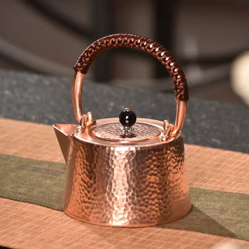 Handmade hammer patterned pure copper teapot Kung Fu tea set accessories handle pot