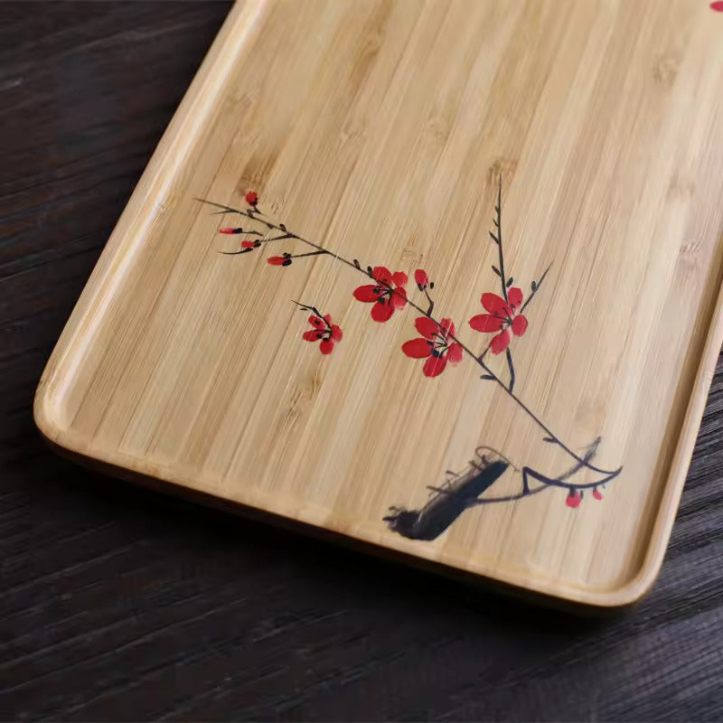 Hand painted dry brewed bamboo tea tray simple small tea tray tea table tea set accessories office and household tea tray