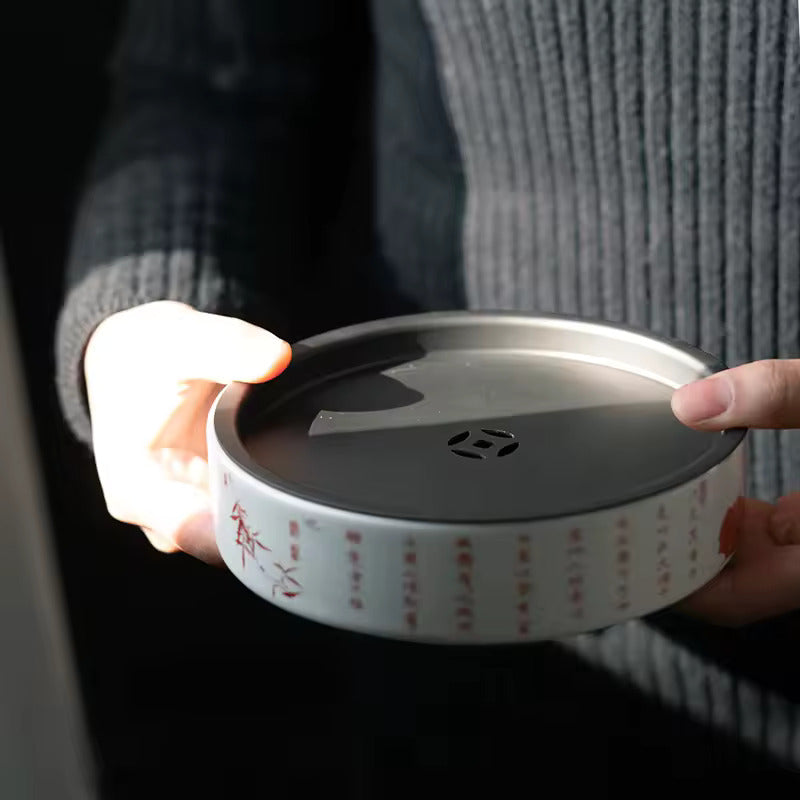 Tin Lid Pot Holder Ceramic Water Storage Dry Brewing Small Tea Tray Pot Holder Antique Handmade Round Small Tea Tray Pot Holder