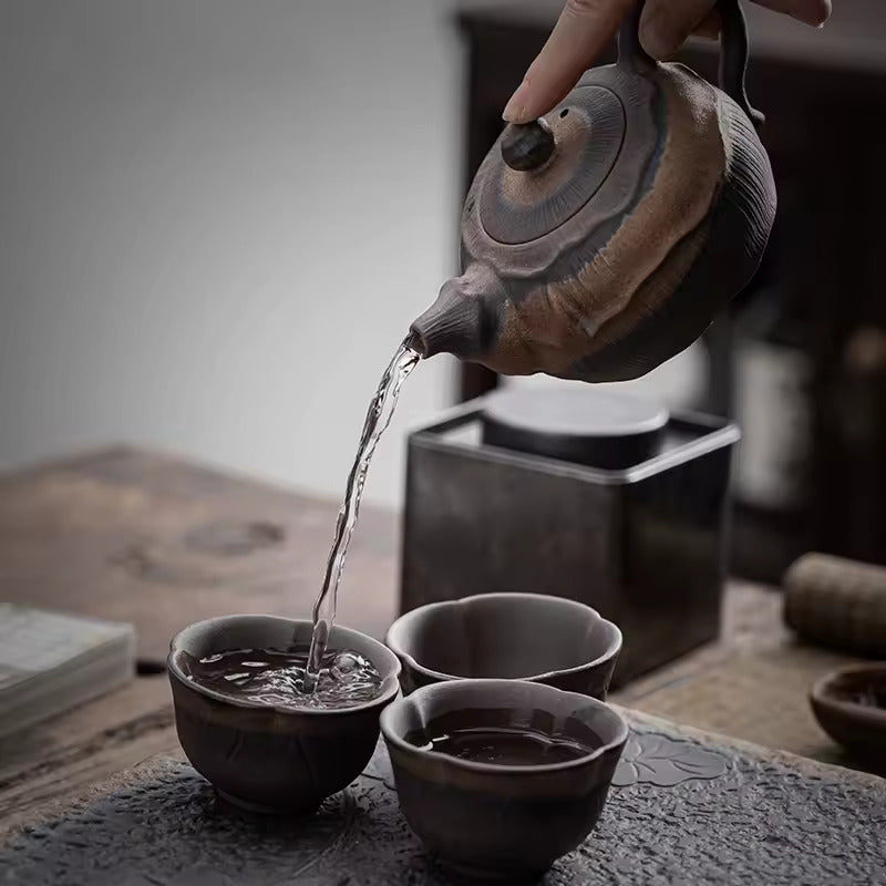 Japanese-style Rough Pottery Kung Fu Tea Set Home Ceramic Tea Tray Water Storage Tea Table Retro Teapot Tea Cup